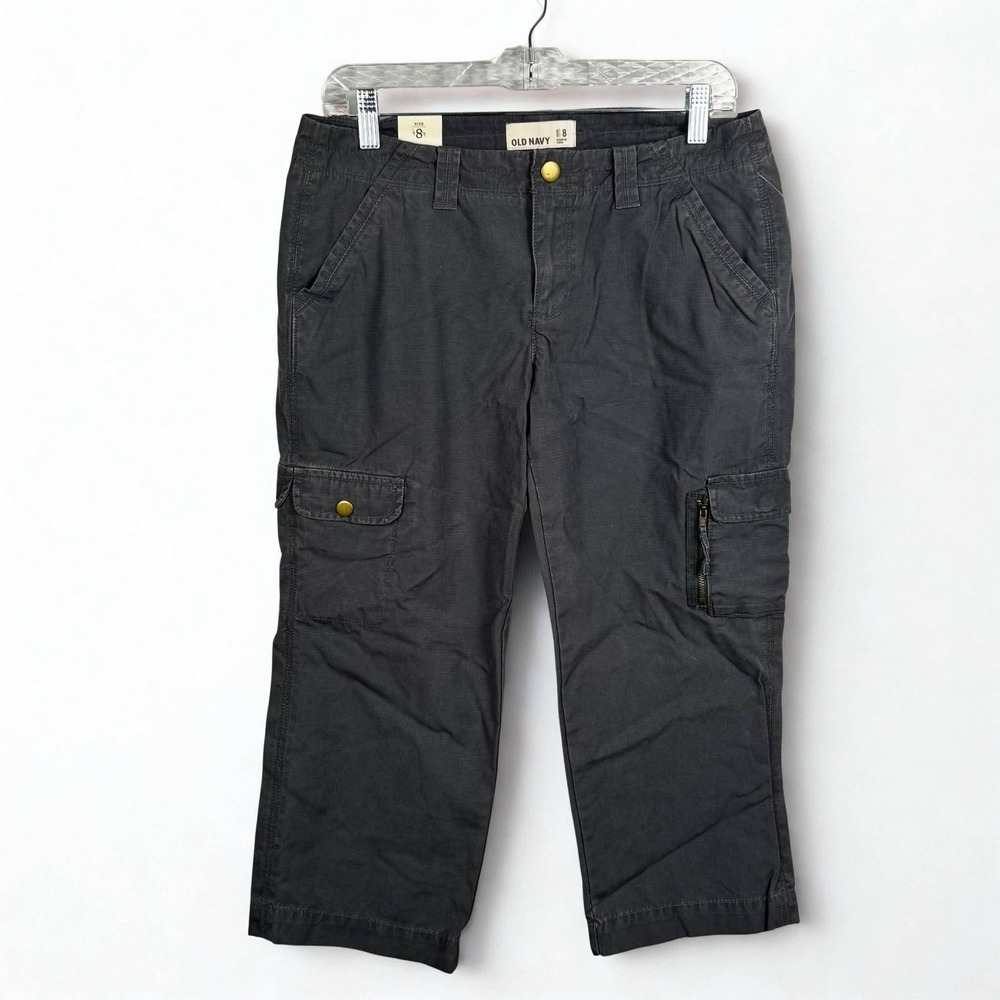 Old Navy Cargo Capris Pants Gray Low Rise Ripstop Cotton Sz 8 Gorpcore NWT